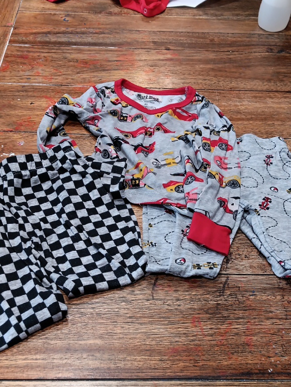 Mick Mack Kids 3 Piece Gray Racing Car Pajama Set with Red Trim